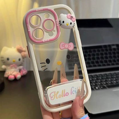 KT Cat Plush Mirror Stand with Hanging Strap for Phone Case