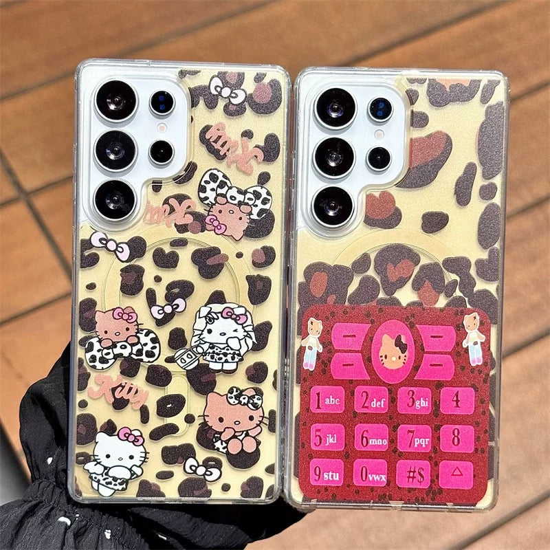 Compatible with Samsung leopard print Kitty magnetic phone case