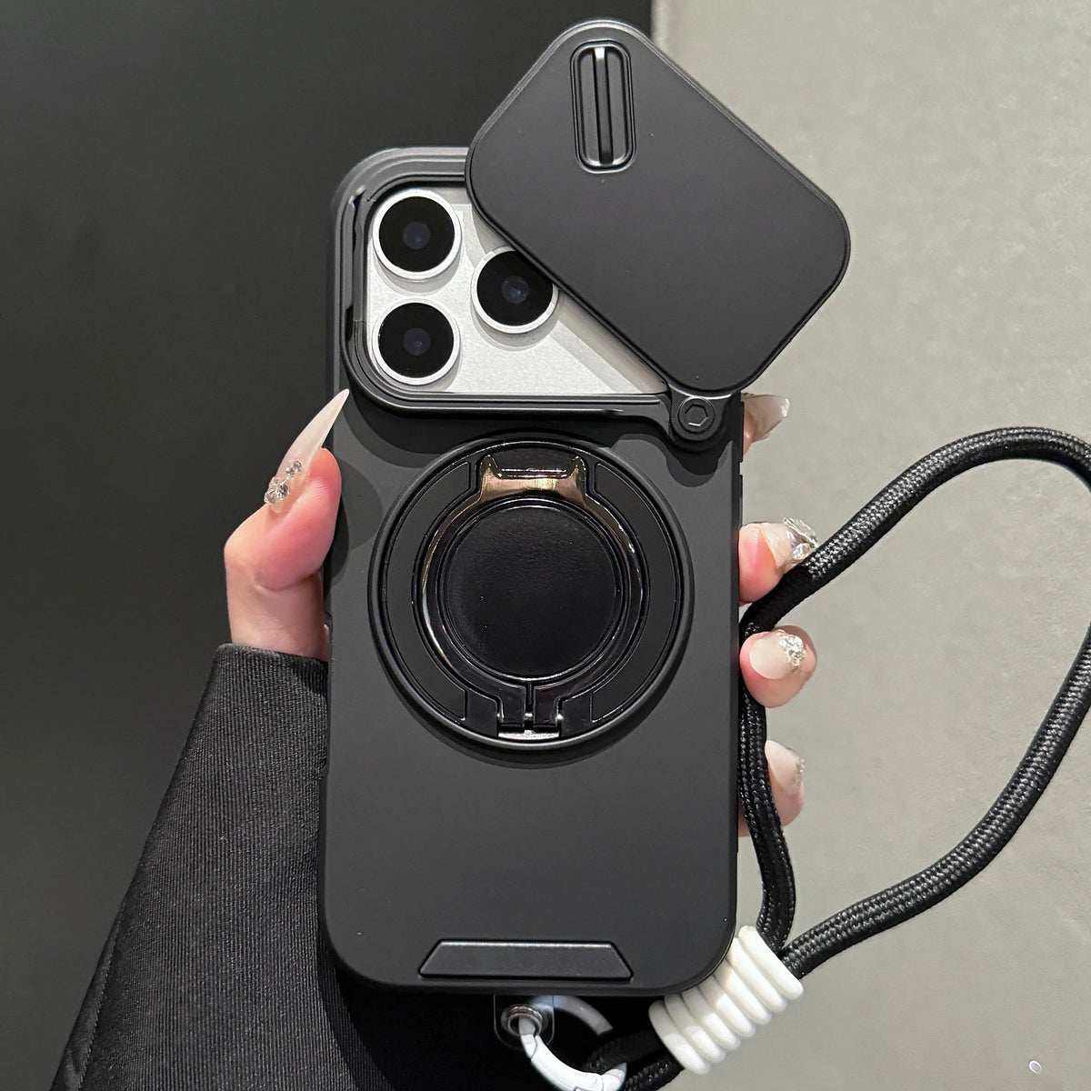Slide-Cover, Rotating Magnetic Stand, and Lanyard Phone Case
