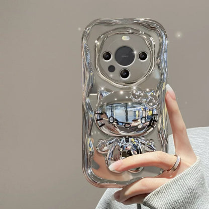 Android compatible  Silver Kitty Rotating Mirror and Stand Phone Case