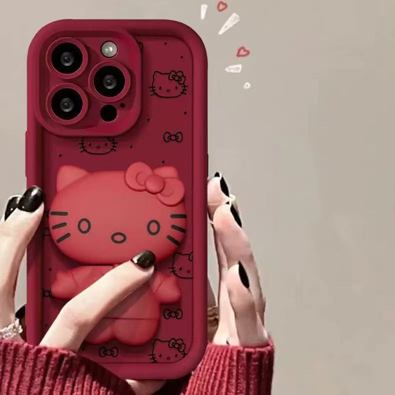 Android compatible Kitty Phone Case with Rotating Mirror and Stand