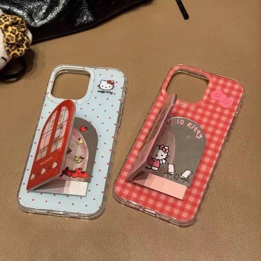 Android compatible Flip Cover Kitty Cat Mirror Stand Phone Case