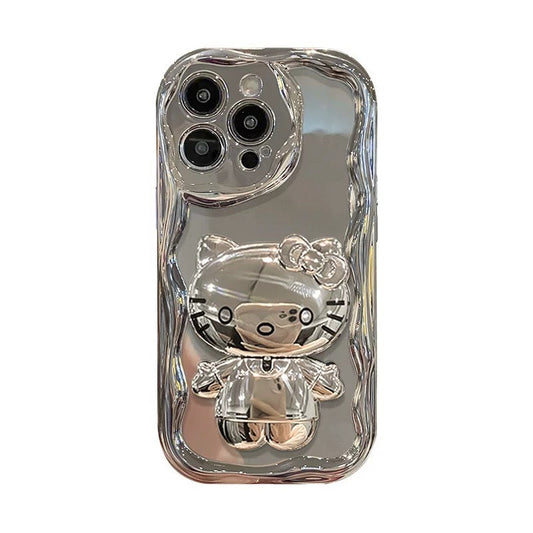 Compatible with Samsung Silver Kitty Rotating Mirror and Stand Phone Case