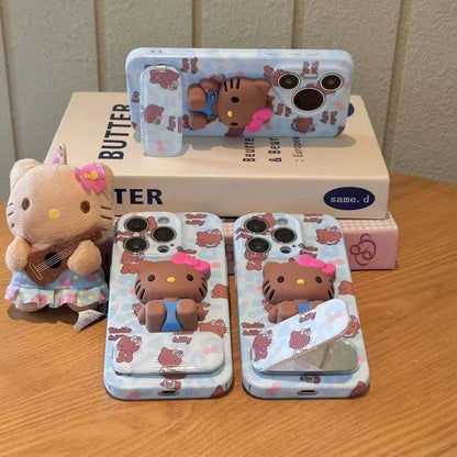 Blue leopard print kitten mirror and stand phone case