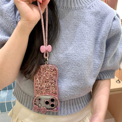 Sparkling Rhinestone Bow & Cat Phone Case