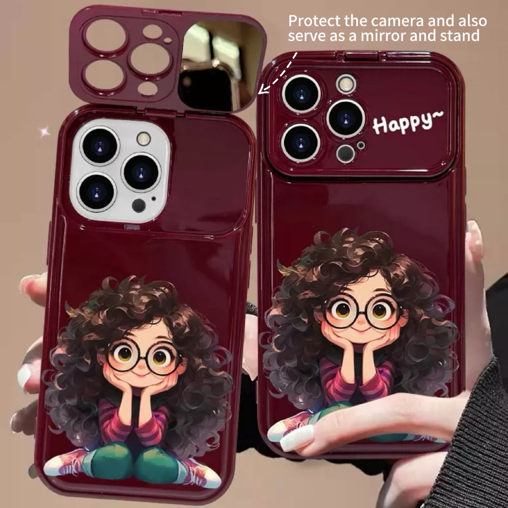 Android compatible  Curly Girl Flip Phone Case with Mirror and Stand