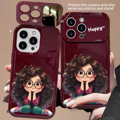 Android compatible  Curly Girl Flip Phone Case with Mirror and Stand