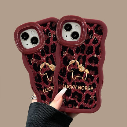 Leopard-Print Calf Hair Phone Case with Dual Invisible Kickstands
