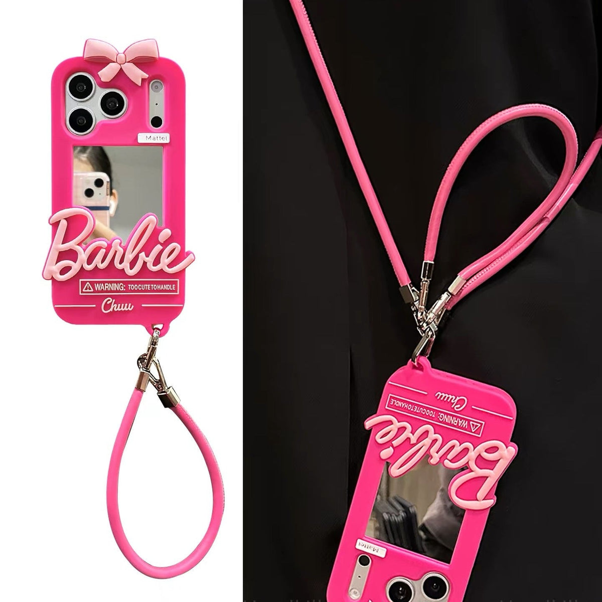Sweet & Cool Barbie-Style Mirror Phone Case with Bow Accent