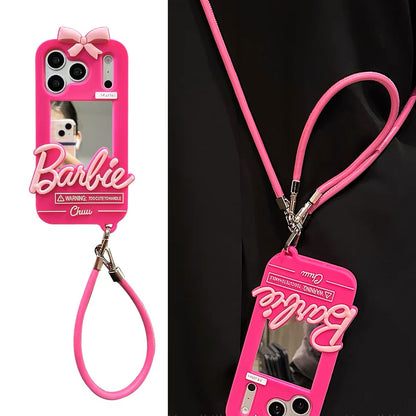 Sweet & Cool Barbie-Style Mirror Phone Case with Bow Accent