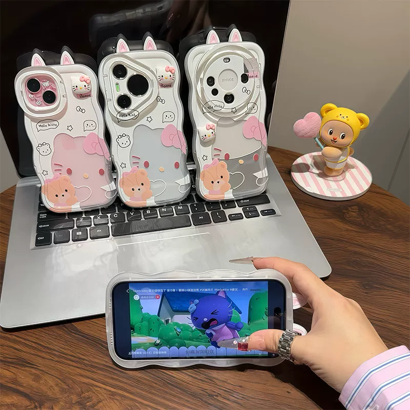 Transparent heart-shaped Kitty phone case with two ears