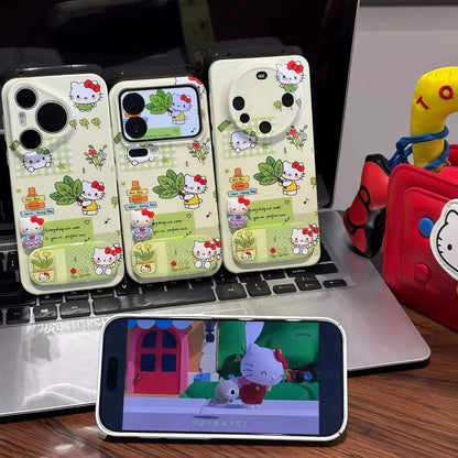 Five-Petal Flower Plaid Plush Phone Case with Stand