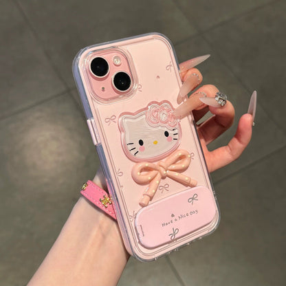 Android compatible  3D Kitty and Bow Portable Mirror Phone Case
