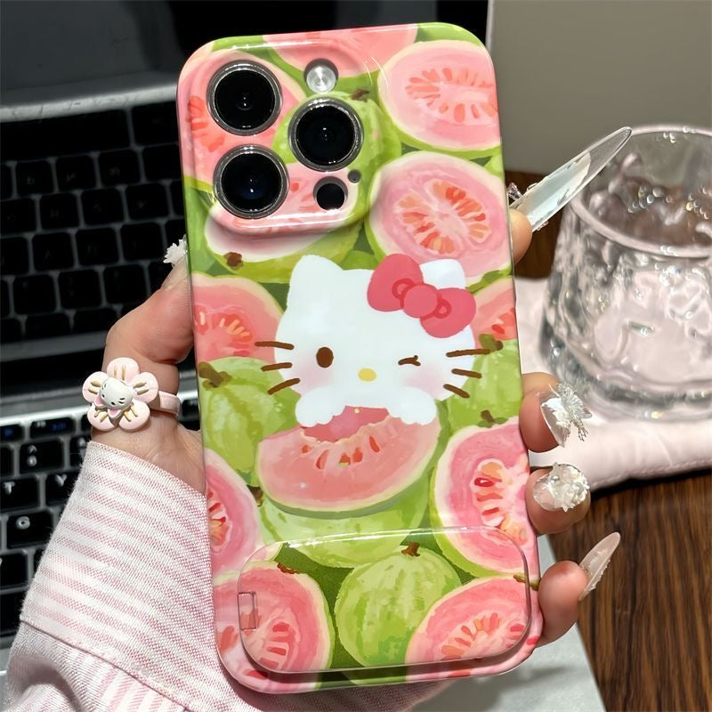 Android compatible  Red Apple Guava Cat Mirror Stand Phone Case
