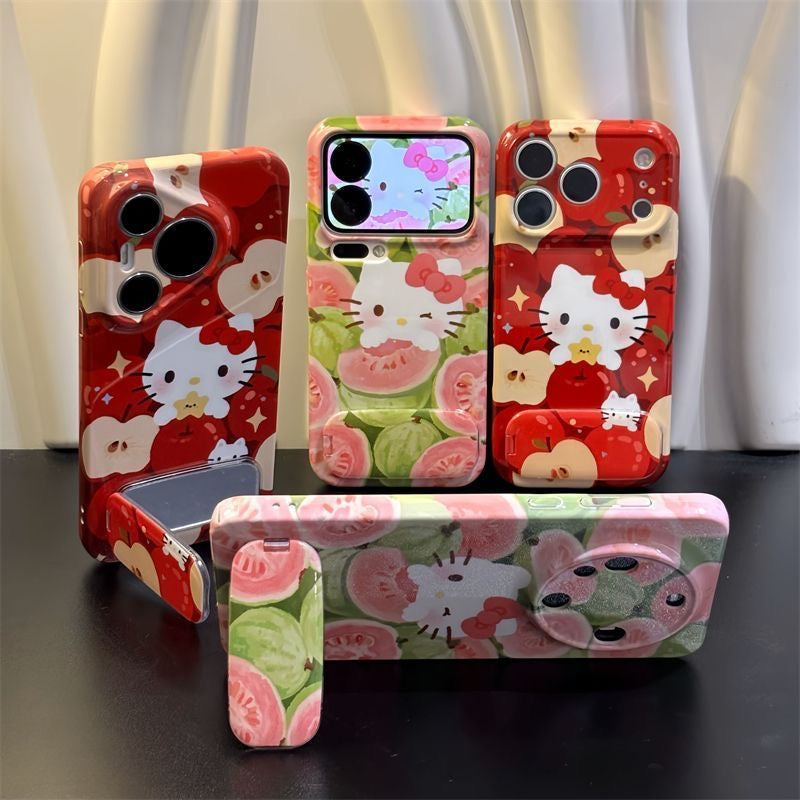 Android compatible  Red Apple Guava Cat Mirror Stand Phone Case