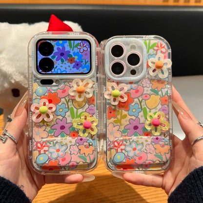 Full-screen floral mirror and stand phone case