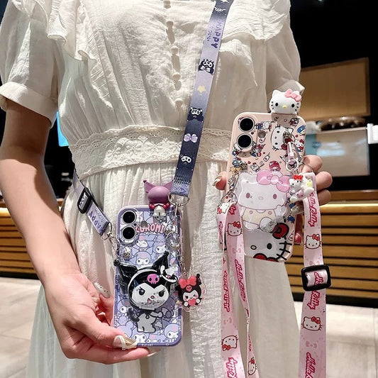 Compatible with Samsung  Kitty & Kuromi Mirror Bracelet Phone Case