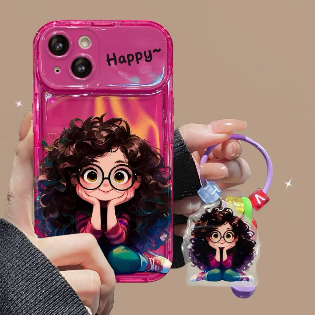 Android compatible  Curly Girl Flip Phone Case with Mirror and Stand
