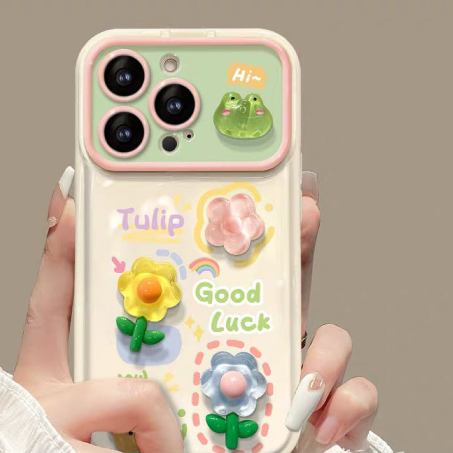 Flower and frog mirror phone case